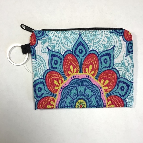 Handbags - Colorful Mandala Zippered Mini Clutch with Ring
